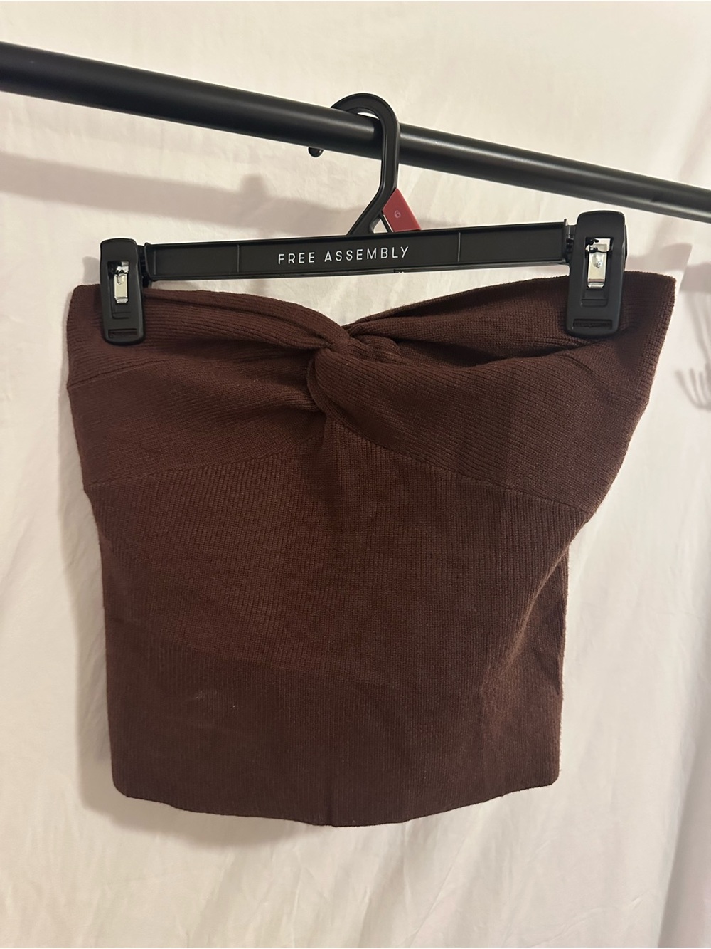 Brown Knit Strapless top with Twist Front